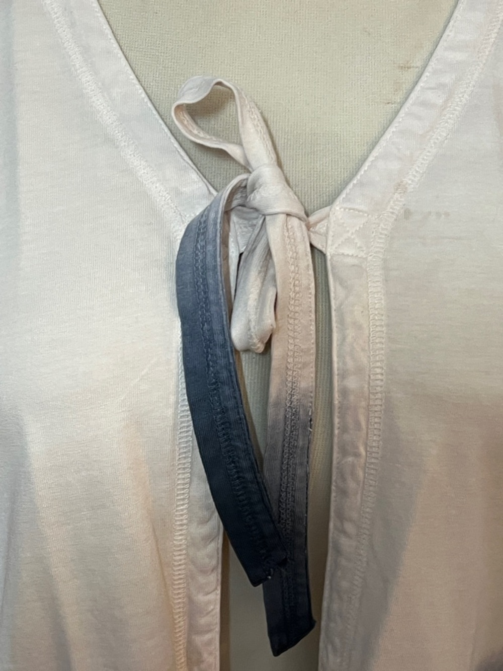 LOGO by Lori Goldstein Ombre Tie-Front Cotton Jacket in Cream and Navy - Picture 6 of 13